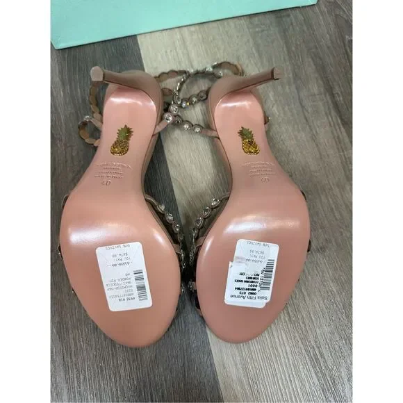 Aquazzura Tequila Crystal-Embellished Leather Sandals in Powder Pink EU40 $1525 - Picture 15 of 15